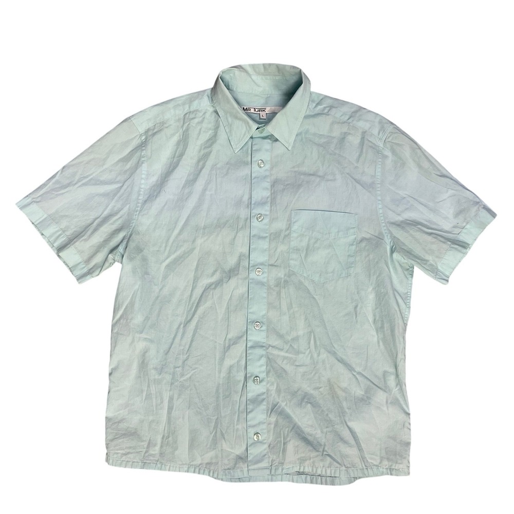 Mr‎ Turk Mens Short Sleeve Button Down Shirt Pale Blue Cotton MR171300 Size L